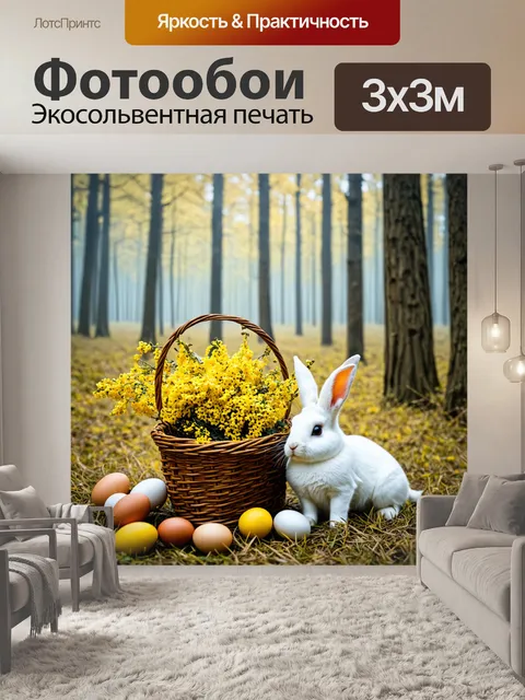 Фотообои Сцена в лесу ранней весной, туманная атмосфера с высокими деревьями на фоне