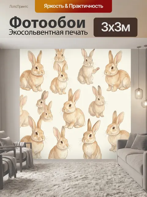 Фотообои Кролики в акварельном узоре