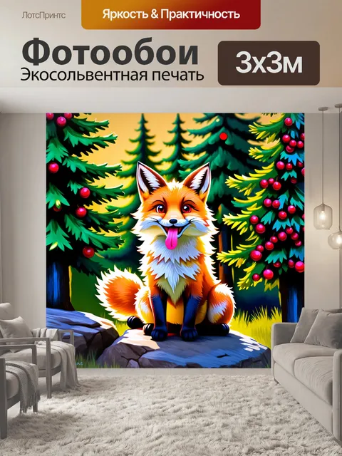 Фотообои лиса, наслаждающаяся солнечными лучами, сидит на камне с весело вытянутым языком и большими сверкающими…