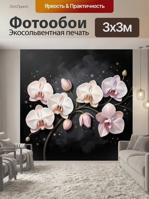 Фотообои Нежные орхидеи на темном фоне