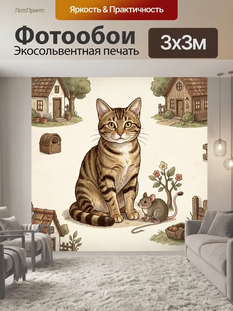 Фотообои Кот и мышка у дома