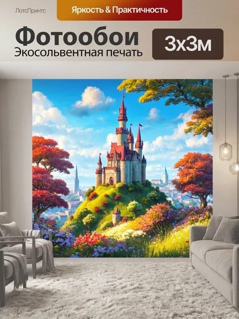 Фотообои город в стиле фэнтези с величественными замками на холмах