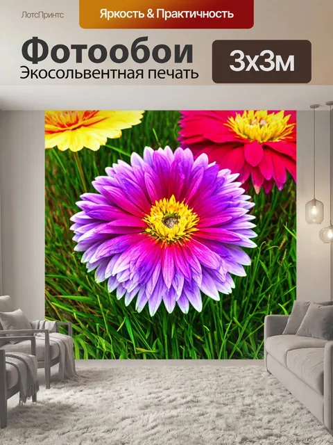 Фотообои цветы в стиле поль гоген, насыщенные цветочные композиции, акценты на текстуры, трава и листья