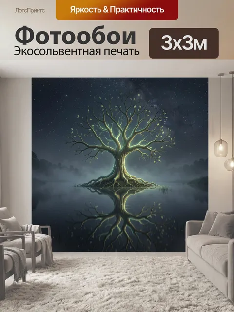 Фотообои Светящееся дерево над тихим озером