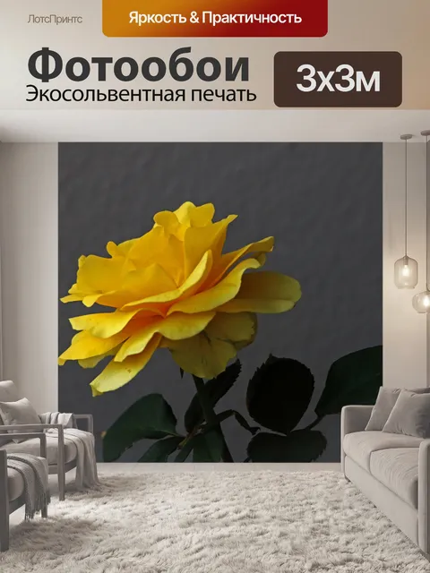 Фотообои одна желтая роза и зеленые листья
