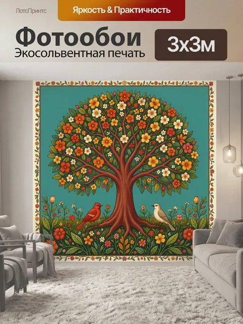 Фотообои Цветущее дерево с птицами