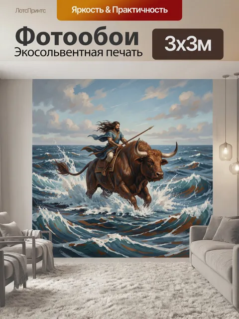 Фотообои Воин на быке среди волн
