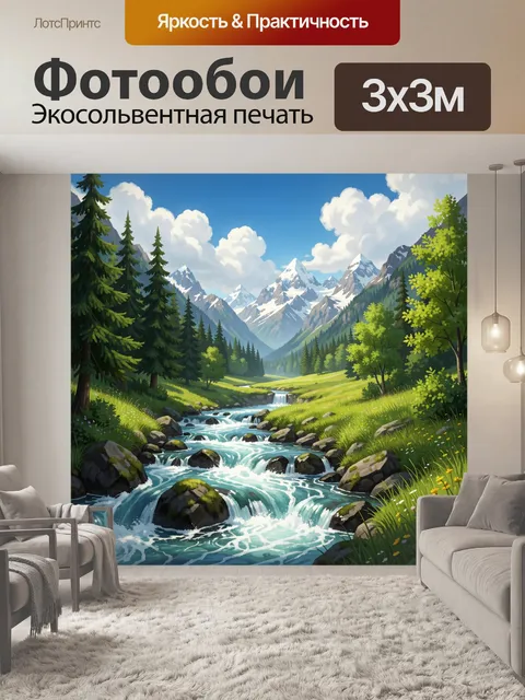 Фотообои Горная долина с рекой