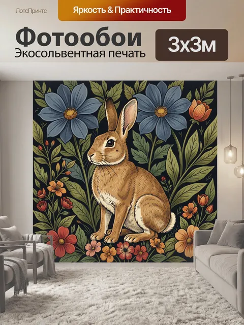 Фотообои Кролик среди лесных цветов