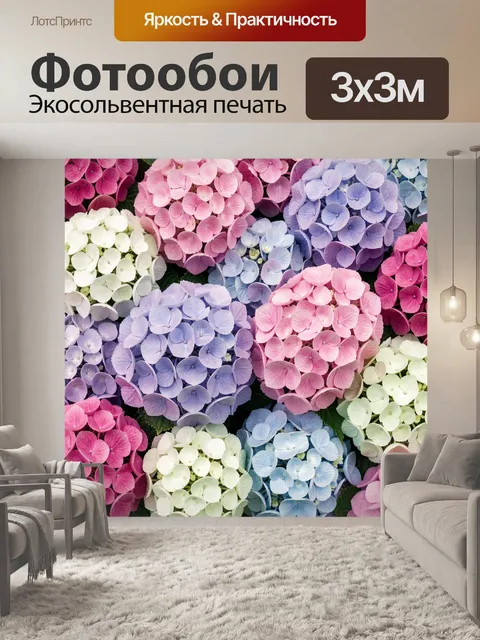 Фотообои Пастельные соцветия гортензии