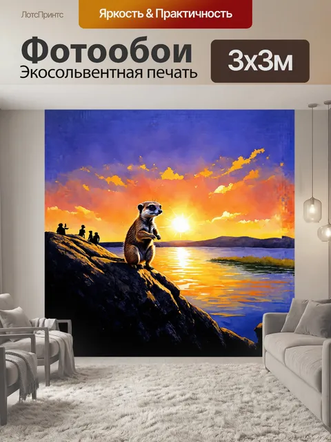 Фотообои сурикат, уютно устроившийся на камне, наблюдает за закатом