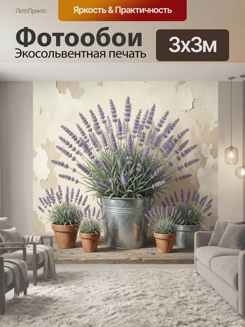 Фотообои Лаванда в горшках на столе