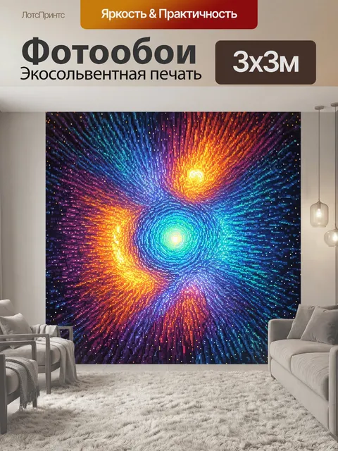 Фотообои космос в стиле мозаика, с яркими градиентами и плавными переходами цветов