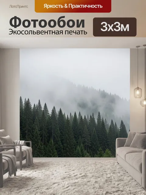 Фотообои Туманный хвойный склон