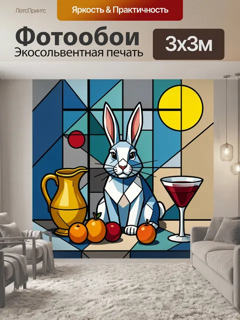 Фотообои Заяц с кувшином и фруктами