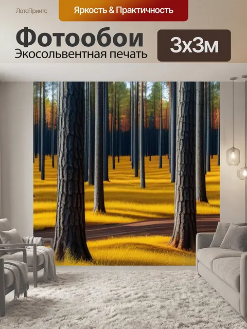 Фотообои золотая осень в сосновом лесу