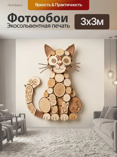Фотообои Деревянный кот из спилов