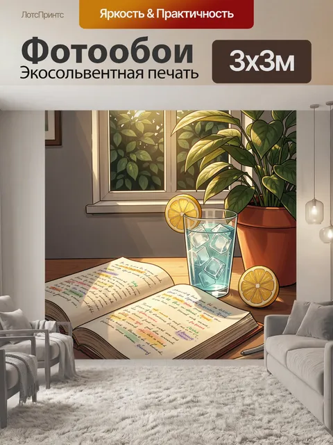 Фотообои Открытая книга на переднем плане с рукописными страницами и заметками разного цвета