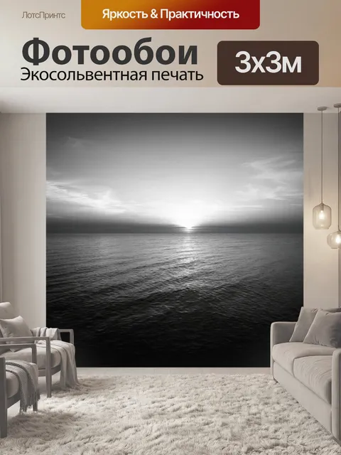 Фотообои море в стиле черно-белый, с закатным небом и морем, окрашенным в различные оттенки серого