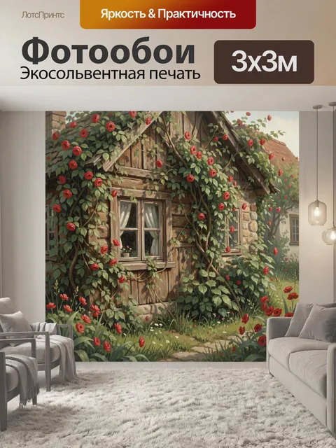 Фотообои Деревенский дом в цветущем саду