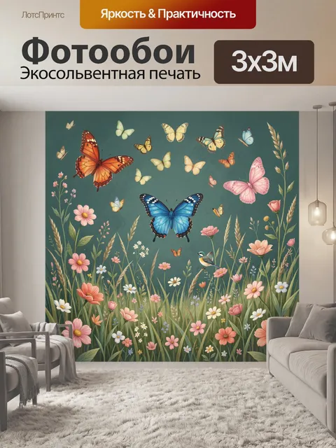 Фотообои Бабочки и луговые цветы