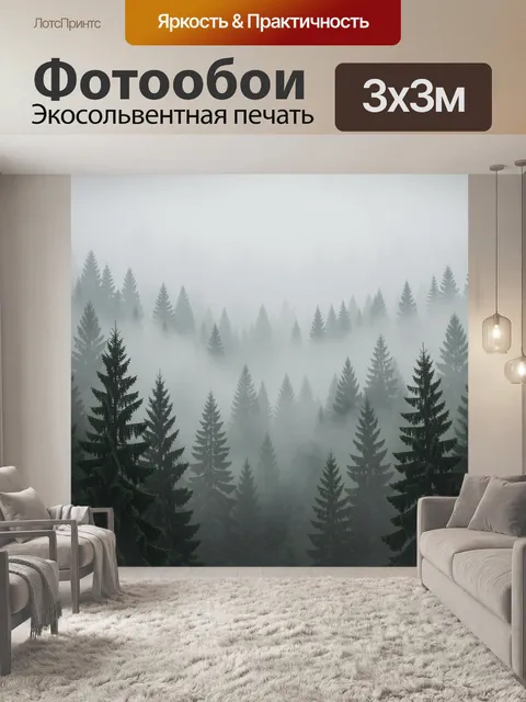 Фотообои Туманный хвойный лес