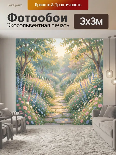 Фотообои Лесная тропинка среди цветов