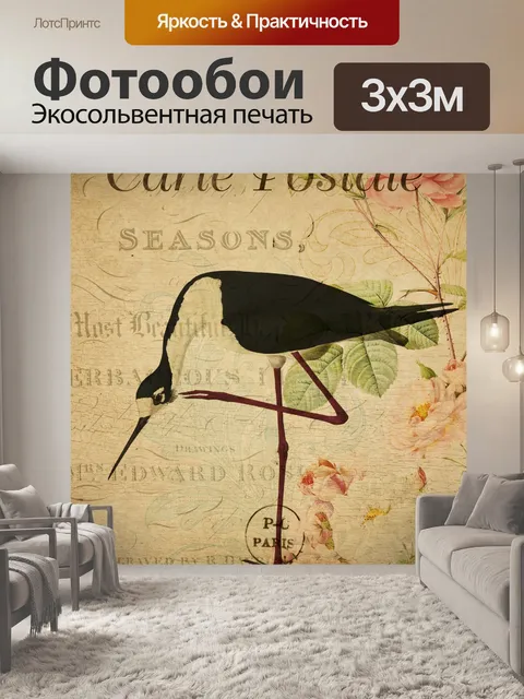 Фотообои Французская открытка с птицами и цветами