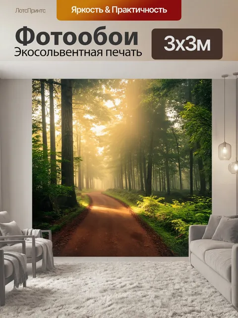 Фотообои лесные тропинки, утренний туман, тёплый свет солнца, легкий ветерок, путешествие по природе