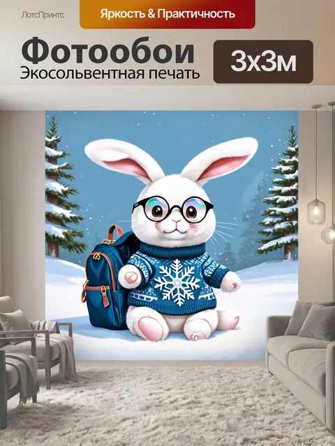 Фотообои мягкий кролик в свитере с узором «снежинка»