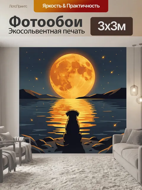Фотообои Пёс у воды под луной