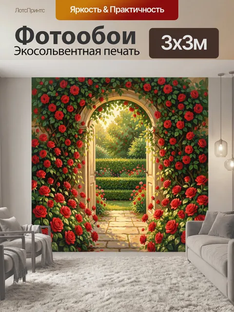Фотообои Арка в саду с красными розами
