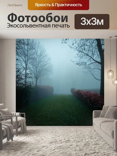 Фотообои туман в стиле арт-нуво, художественные инструменты и мотивы, соединенные с природой в тумане