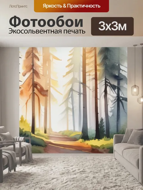 Фотообои утро сосновом лесу