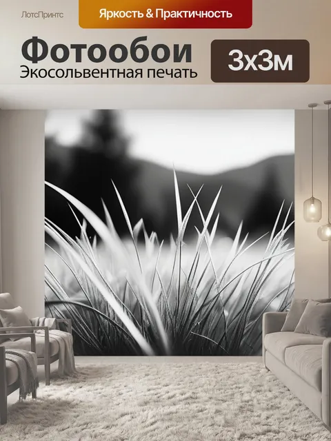 Фотообои с травой чернобелый