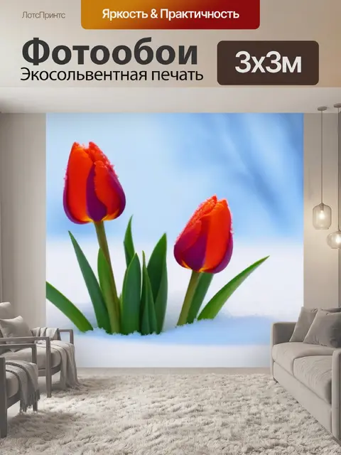 Фотообои тюльпаны в зимнем снегу