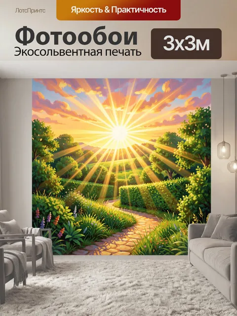 Фотообои Солнечные лучи над цветущим лесом