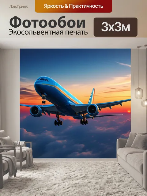 Фотообои летящий самолет на фоне заката