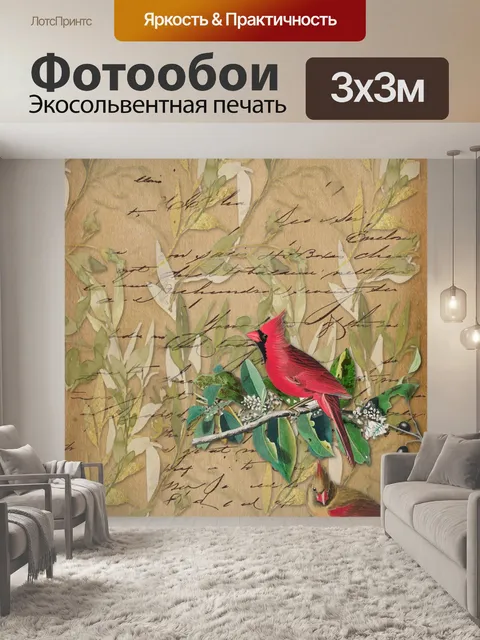 Фотообои Винтаж кардинал птица плакат