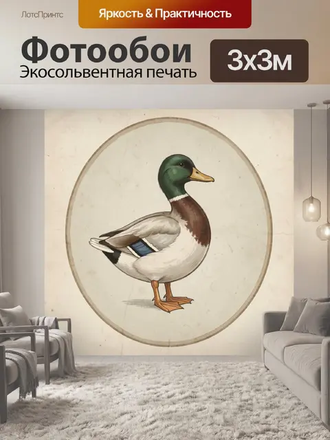 Фотообои Утка в ретро-иллюстрации