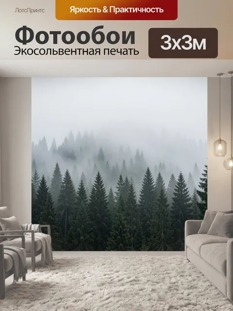 Фотообои Туманный хвойный лес