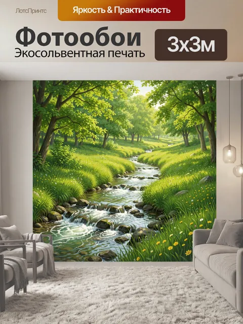 Фотообои Лесной ручей среди зелени