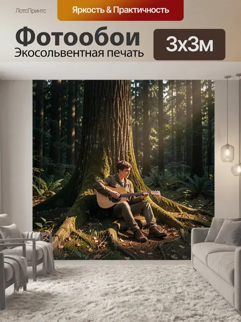 Фотообои Юноша с гитарой в лесу