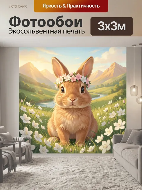Фотообои Кролик в цветочном венке