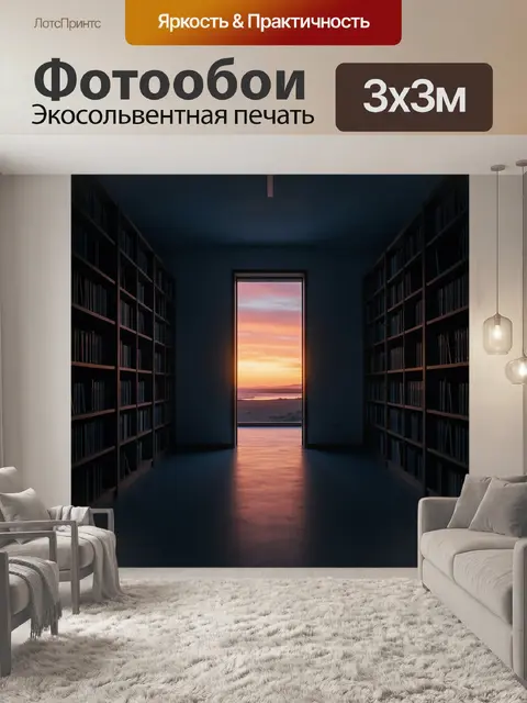 Фотообои Тихий зал с видом на закат