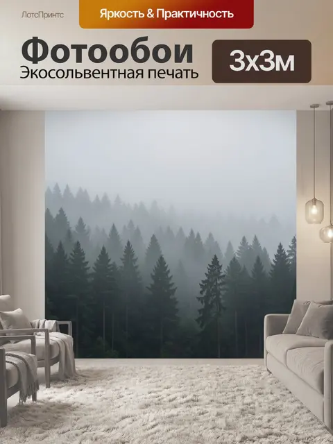 Фотообои Туманный хвойный лес