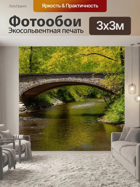 Фотообои мост через реку, где звуки воды создает ритм, который отражается в коре деревьев, создавая симфонию жизни