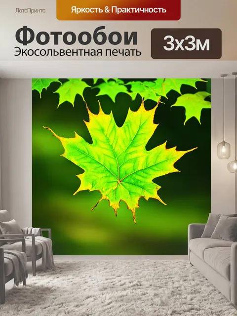 Фотообои листья клена в ядовито-зеленом свете