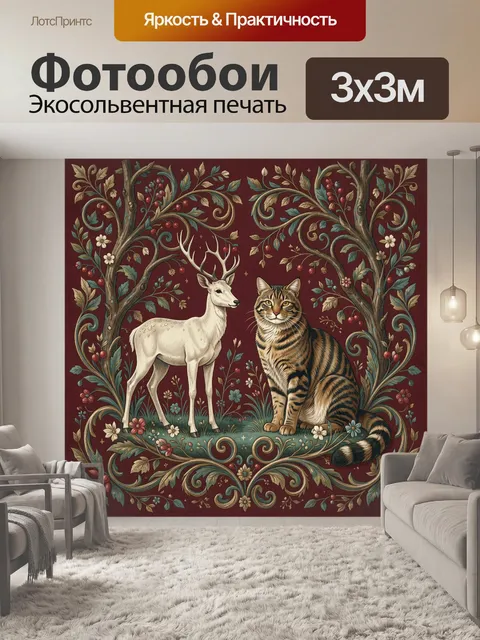 Фотообои Олень и тигр среди орнамента