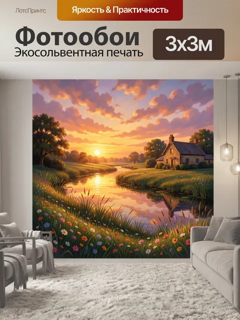 Фотообои Солнечный сельский пейзаж у реки